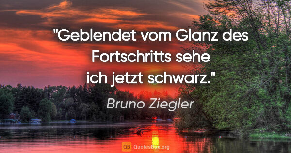 Bruno Ziegler Zitat: "Geblendet vom Glanz des Fortschritts sehe ich jetzt schwarz."