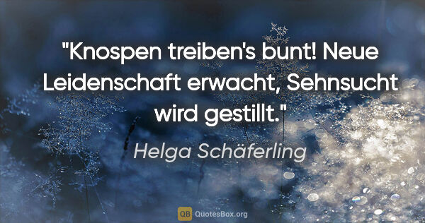 Helga Schäferling Zitat: "Knospen treiben's bunt!
Neue Leidenschaft erwacht,
Sehnsucht..."