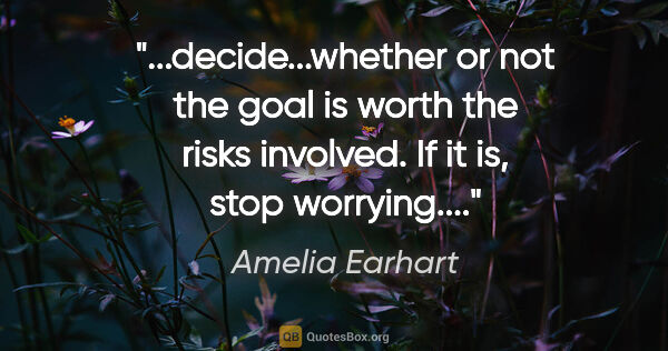 Amelia Earhart quote: "decide...whether or not the goal is worth the risks involved...."