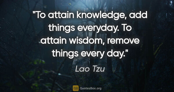 Lao Tzu quote: "To attain knowledge, add things everyday. To attain wisdom,..."