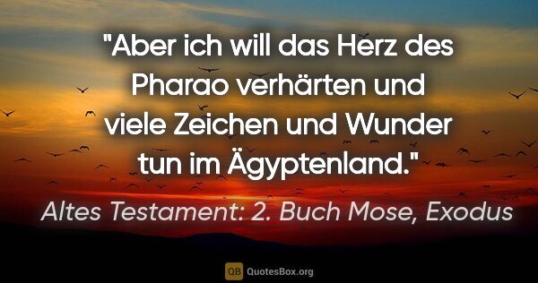 Altes Testament: 2. Buch Mose, Exodus Zitat: "Aber ich will das Herz des Pharao verhärten und viele Zeichen..."