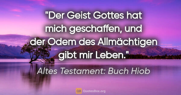 Altes Testament: Buch Hiob Zitat: "Der Geist Gottes hat mich geschaffen, und der Odem des..."
