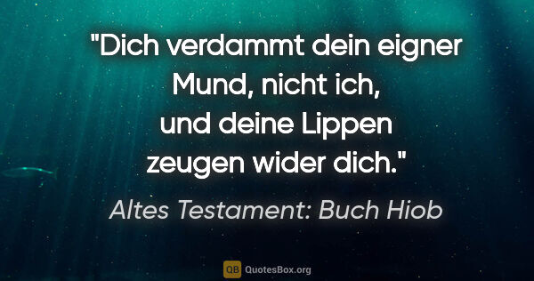 Altes Testament: Buch Hiob Zitat: "Dich verdammt dein eigner Mund, nicht ich, und deine Lippen..."