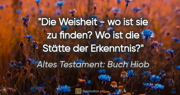 Altes Testament: Buch Hiob Zitat: "Die Weisheit - wo ist sie zu finden? Wo ist die Stätte der..."