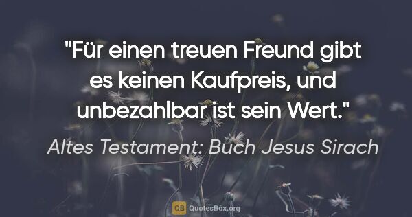 Altes Testament: Buch Jesus Sirach Zitat: "Für einen treuen Freund gibt es keinen Kaufpreis, und..."