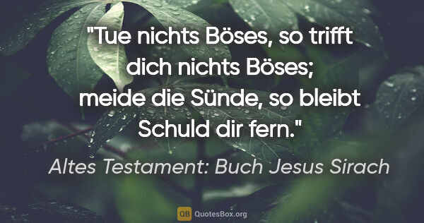 Altes Testament: Buch Jesus Sirach Zitat: "Tue nichts Böses, so trifft dich nichts Böses; meide die..."