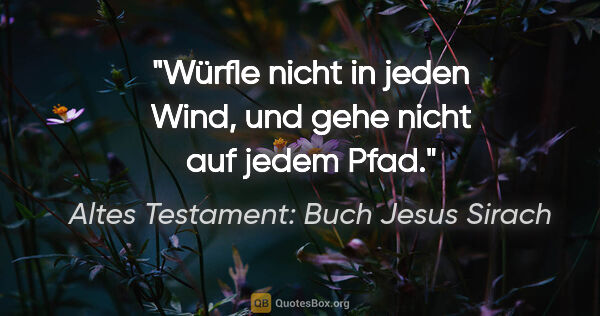 Altes Testament: Buch Jesus Sirach Zitat: "Würfle nicht in jeden Wind, und gehe nicht auf jedem Pfad."