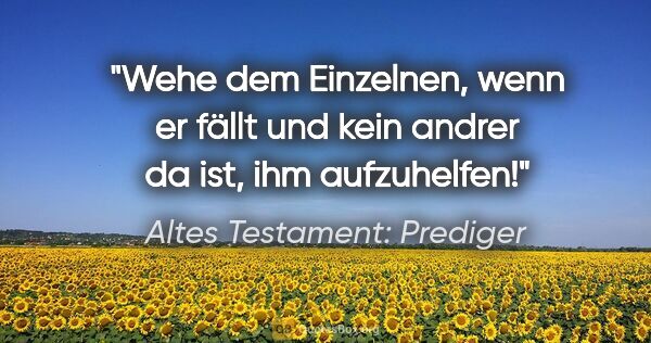 Altes Testament: Prediger Zitat: "Wehe dem Einzelnen, wenn er fällt und kein andrer da ist, ihm..."