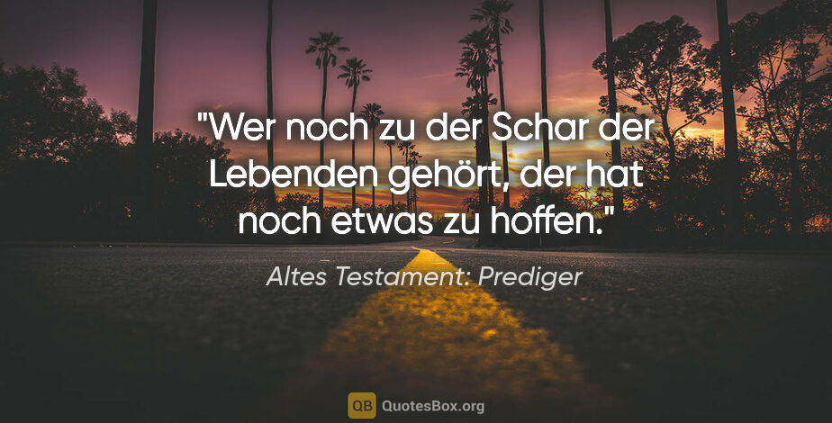 Altes Testament: Prediger Zitat: "Wer noch zu der Schar der Lebenden gehört, der hat noch etwas..."