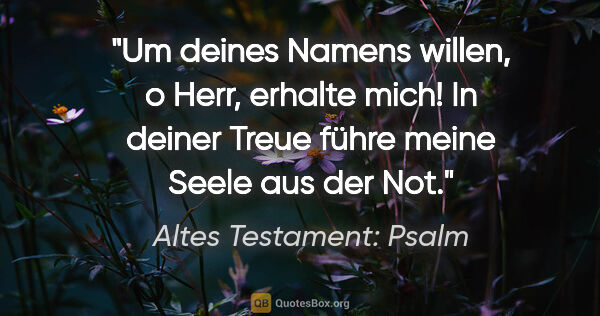 Altes Testament: Psalm Zitat: "Um deines Namens willen, o Herr, erhalte mich! In deiner Treue..."
