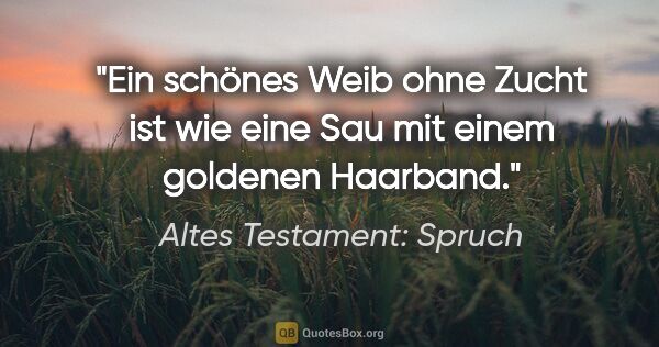 Altes Testament: Spruch Zitat: "Ein schönes Weib ohne Zucht ist wie eine Sau mit einem..."