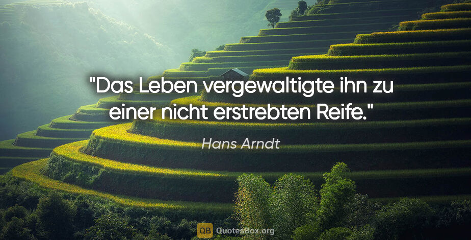 Hans Arndt Zitat: "Das Leben vergewaltigte ihn zu einer nicht erstrebten Reife."