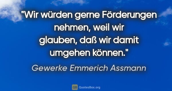 Gewerke Emmerich Assmann Zitat: "Wir würden gerne Förderungen nehmen, weil wir glauben, daß wir..."