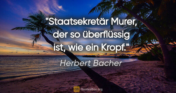 Herbert Bacher Zitat: "Staatsekretär Murer, der so überflüssig ist, wie ein Kropf."