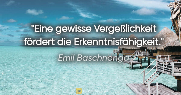 Emil Baschnonga Zitat: "Eine gewisse Vergeßlichkeit fördert die Erkenntnisfähigkeit."