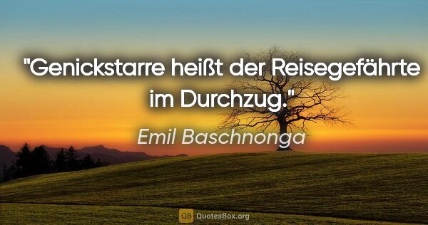 Emil Baschnonga Zitat: "Genickstarre heißt der Reisegefährte im Durchzug."