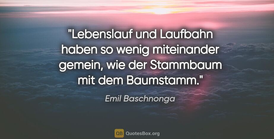 Emil Baschnonga Zitat: "Lebenslauf und Laufbahn haben so wenig miteinander gemein, wie..."