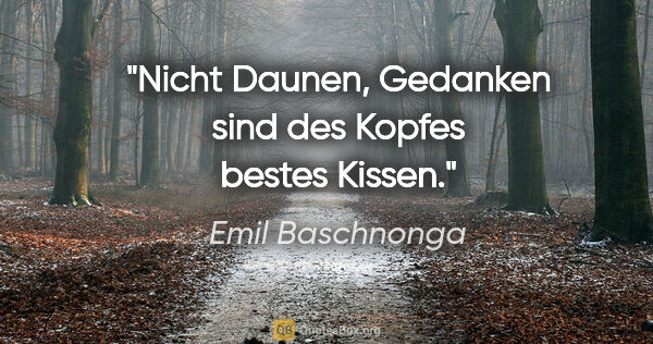 Emil Baschnonga Zitat: "Nicht Daunen, Gedanken sind des Kopfes bestes Kissen."