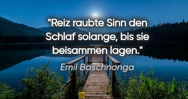 Emil Baschnonga Zitat: "Reiz raubte Sinn den Schlaf solange, bis sie beisammen lagen."