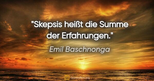 Emil Baschnonga Zitat: "Skepsis heißt die Summe der Erfahrungen."