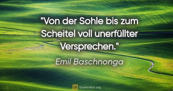 Emil Baschnonga Zitat: "Von der Sohle bis zum Scheitel voll unerfüllter Versprechen."