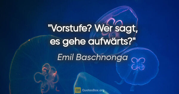 Emil Baschnonga Zitat: "Vorstufe? Wer sagt, es gehe aufwärts?"