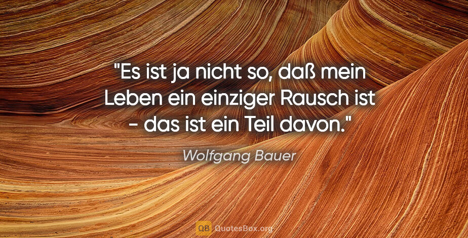Wolfgang Bauer Zitat: "Es ist ja nicht so, daß mein Leben ein einziger Rausch ist -..."