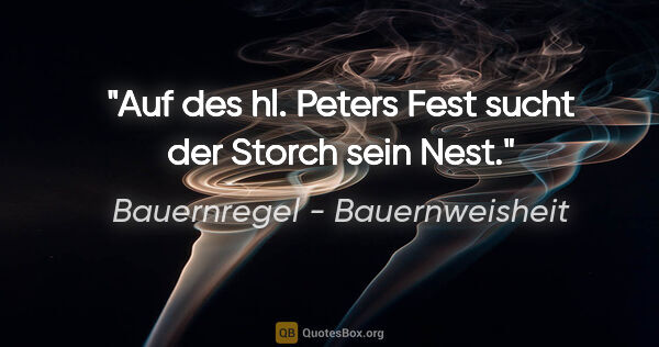 Bauernregel - Bauernweisheit Zitat: "Auf des hl. Peters Fest sucht der Storch sein Nest."