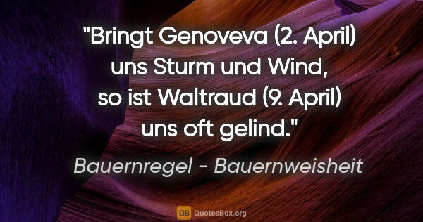 Bauernregel - Bauernweisheit Zitat: "Bringt Genoveva (2. April) uns Sturm und Wind, so ist Waltraud..."
