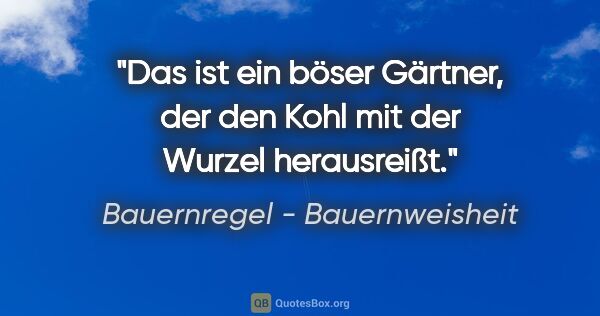 Bauernregel - Bauernweisheit Zitat: "Das ist ein böser Gärtner, der den Kohl mit der Wurzel..."