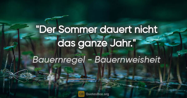 Bauernregel - Bauernweisheit Zitat: "Der Sommer dauert nicht das ganze Jahr."