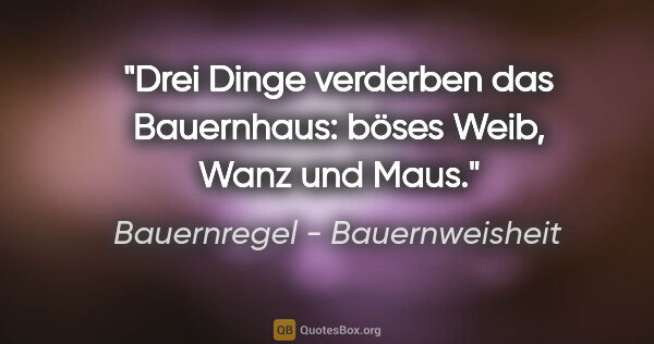 Bauernregel - Bauernweisheit Zitat: "Drei Dinge verderben das Bauernhaus: böses Weib, Wanz und Maus."