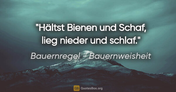 Bauernregel - Bauernweisheit Zitat: "Hältst Bienen und Schaf, lieg nieder und schlaf."