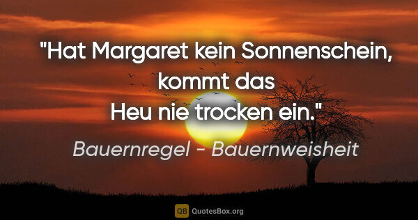 Bauernregel - Bauernweisheit Zitat: "Hat Margaret kein Sonnenschein, kommt das Heu nie trocken ein."