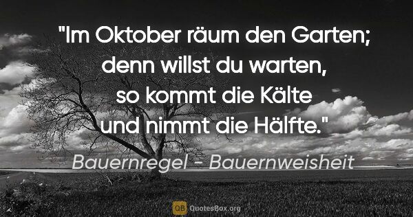 Bauernregel - Bauernweisheit Zitat: "Im Oktober räum den Garten; denn willst du warten, so kommt..."