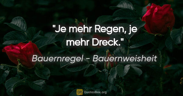 Bauernregel - Bauernweisheit Zitat: "Je mehr Regen, je mehr Dreck."