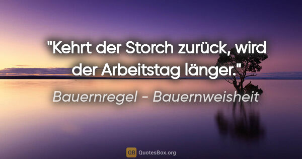 Bauernregel - Bauernweisheit Zitat: "Kehrt der Storch zurück, wird der Arbeitstag länger."