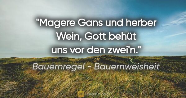 Bauernregel - Bauernweisheit Zitat: "Magere Gans und herber Wein, Gott behüt uns vor den zwei'n."