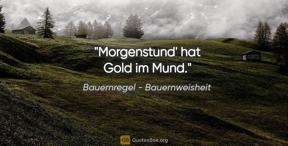 Bauernregel - Bauernweisheit Zitat: "Morgenstund' hat Gold im Mund."