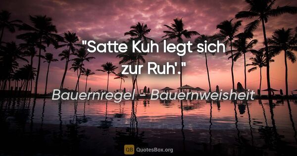 Bauernregel - Bauernweisheit Zitat: "Satte Kuh legt sich zur Ruh'."