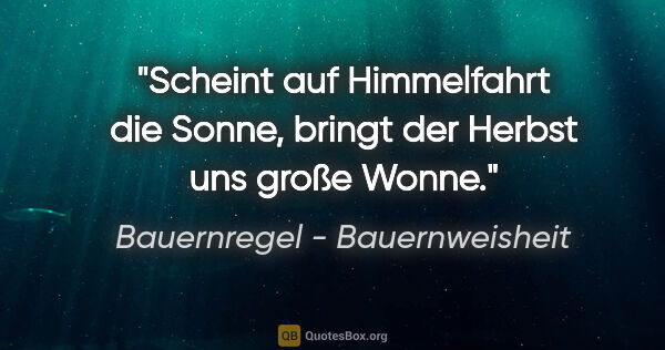 Bauernregel - Bauernweisheit Zitat: "Scheint auf Himmelfahrt die Sonne, bringt der Herbst uns große..."