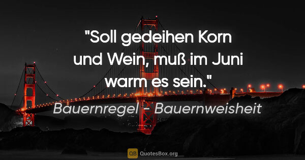 Bauernregel - Bauernweisheit Zitat: "Soll gedeihen Korn und Wein, muß im Juni warm es sein."